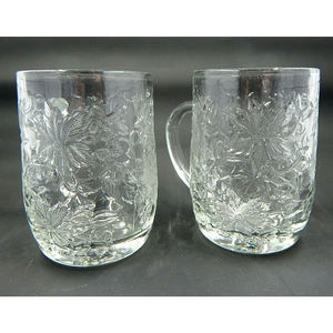 Princess House Fantasia Poinsettia Crystal Coffee Cup Mug Clear Set of 2